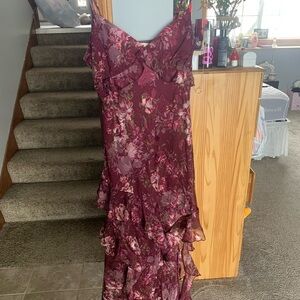 Jessica Simpson Asymmetrical Floral Dress - Burgundy and Pink